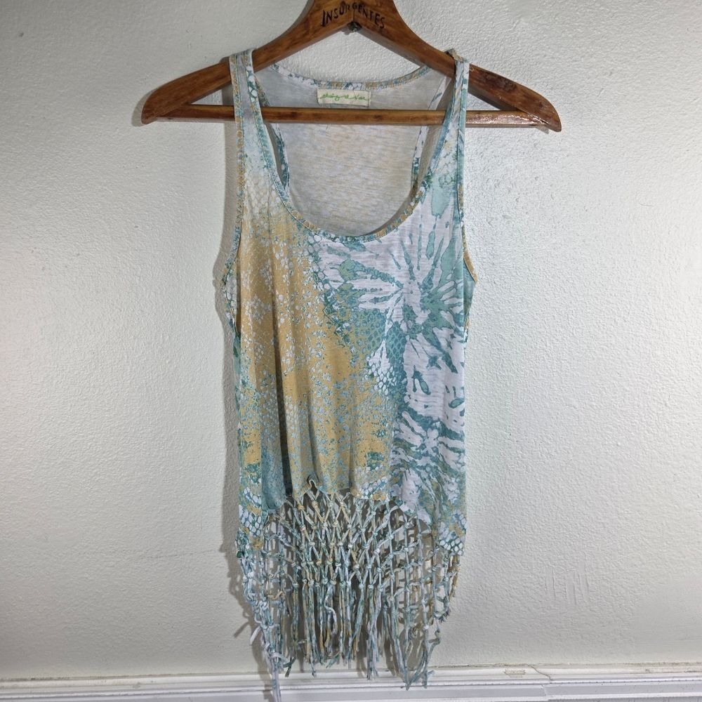 Women's Staring At Stars Sleeveless Fringe Fish Net Pastel Beach Top Size Small